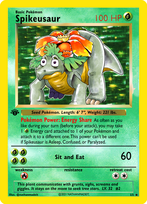 Spikeusaur Base Set Shadowless Holographic Card Nathan Made It Spikeusaur Base Set Shadowless Holographic Card Nathan Made It